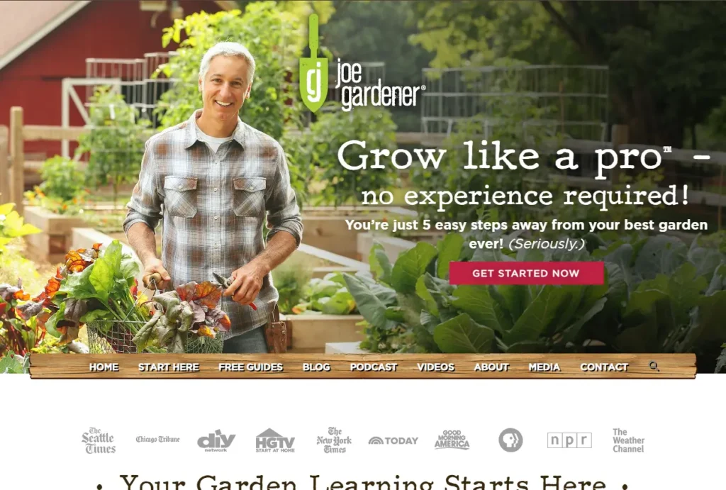 joe gardener homepage screenshot